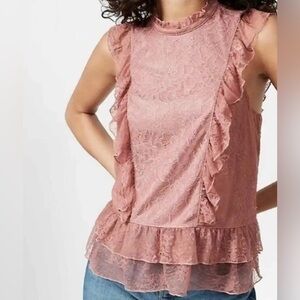 Express Lace And Ruffle Mock Neck
Top Rose Mauve Sleeveless Size Small